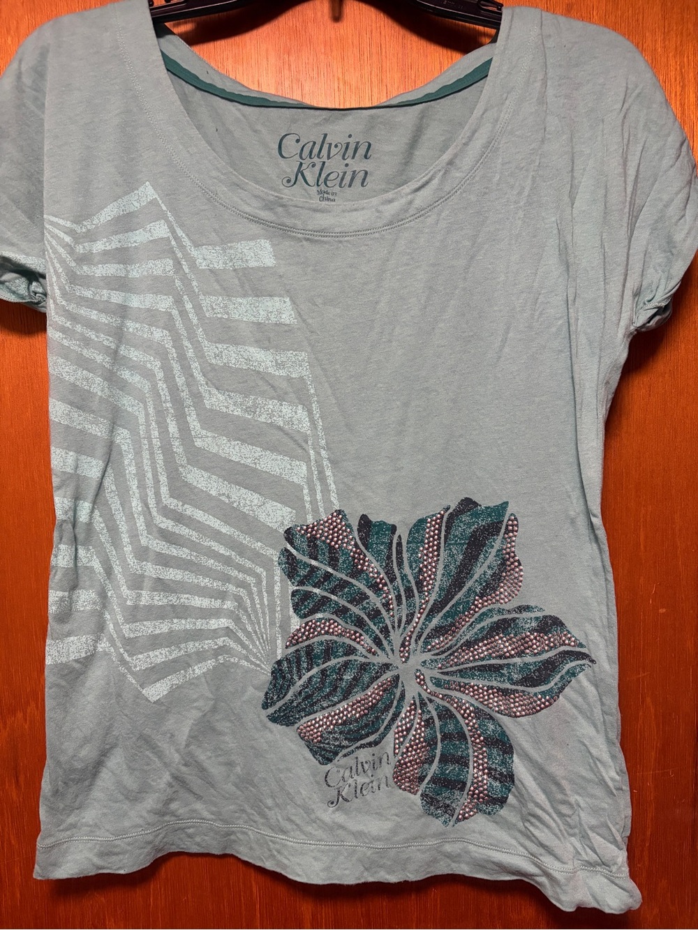 Calvin Klein Light Teal Short Sleeve Graphic Tee